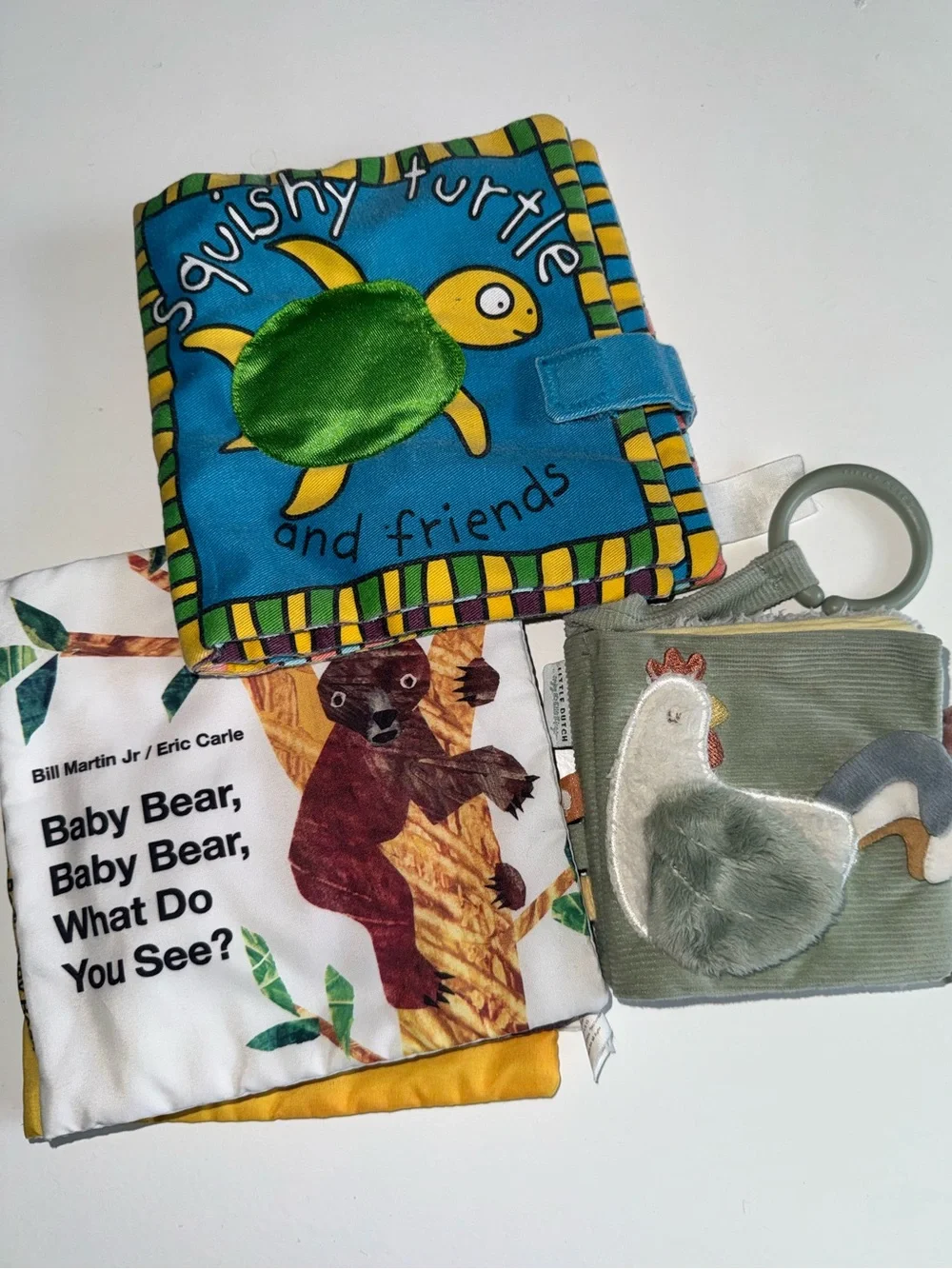 Baby soft cloth crinkle books.